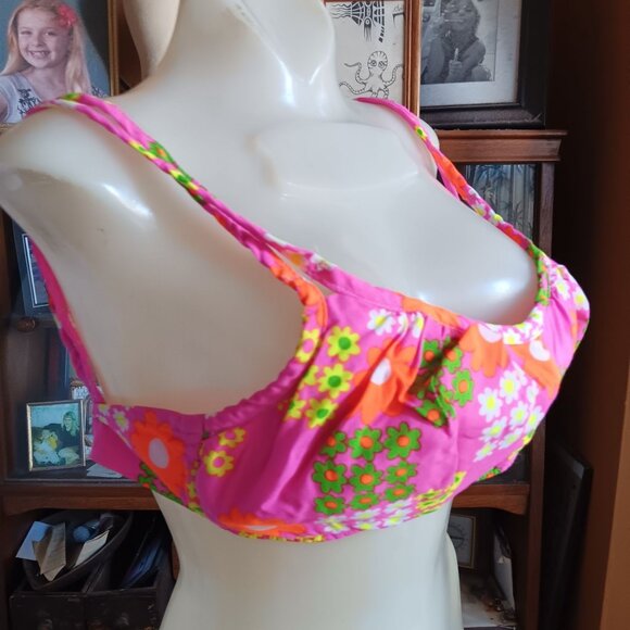sz 12 Vintage Women's Bra 1960s Pink Floral Bikini Top Glenbrooke Penneys Beach - Picture 2 of 6